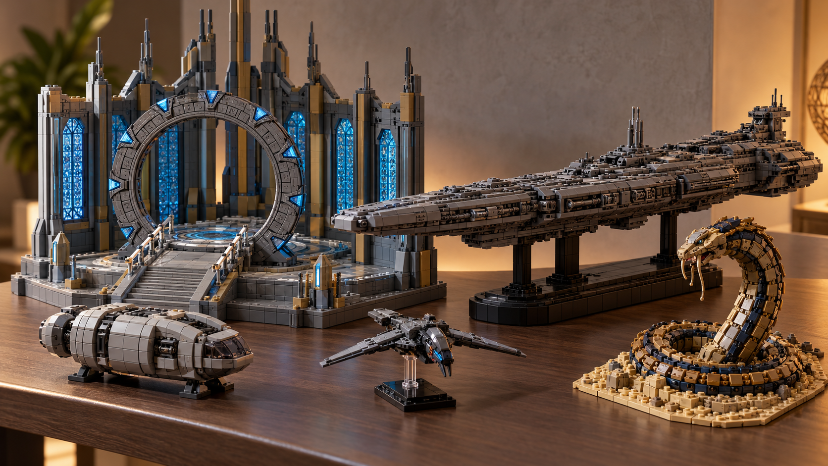 BlueBrixx Lists Six New Stargate Sets — Including Atlantis's Gate Room, Destiny and a Goa'uld Symbiote